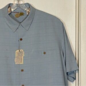 NWT Caribbean Sky Blue 100% Silk Casual Button Down Shirt Size 2XLT Bin5